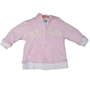 RALPH LAUREN 9M Hoodie, RL & Co, Pink Stripes/White Terry, Zipper, Pockets